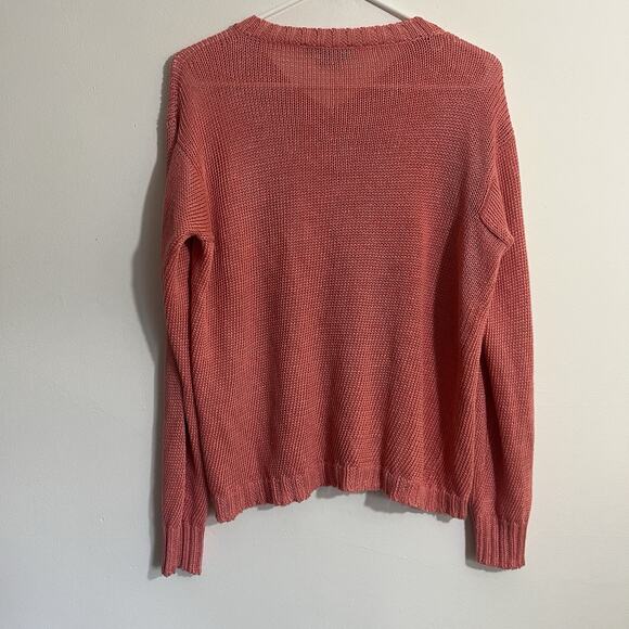 Max Mara Weekend Sweater Womens L Salmon Pink Orange Ribbed Trim V Neck Preppy - Picture 9 of 9